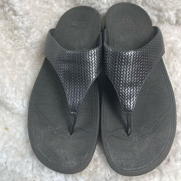 Fit-flop Lulu Black weave thong sandals size11 - Picture 1 of 7